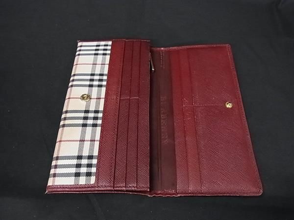 BURBERRY バーバリー ノバチェック 長財布 キャンバス レザー ボルドー 