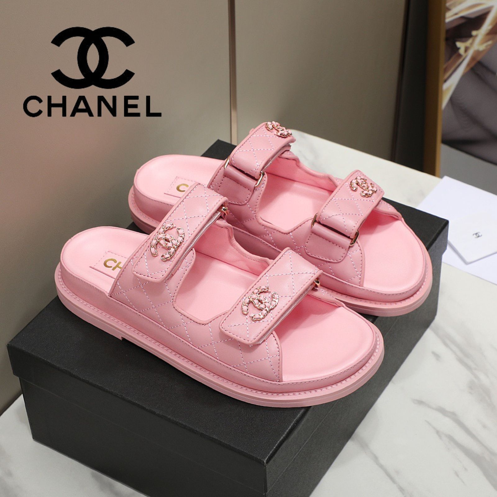 CHANEL シャネル サンダル ピンク ベロア 36春夏秋冬