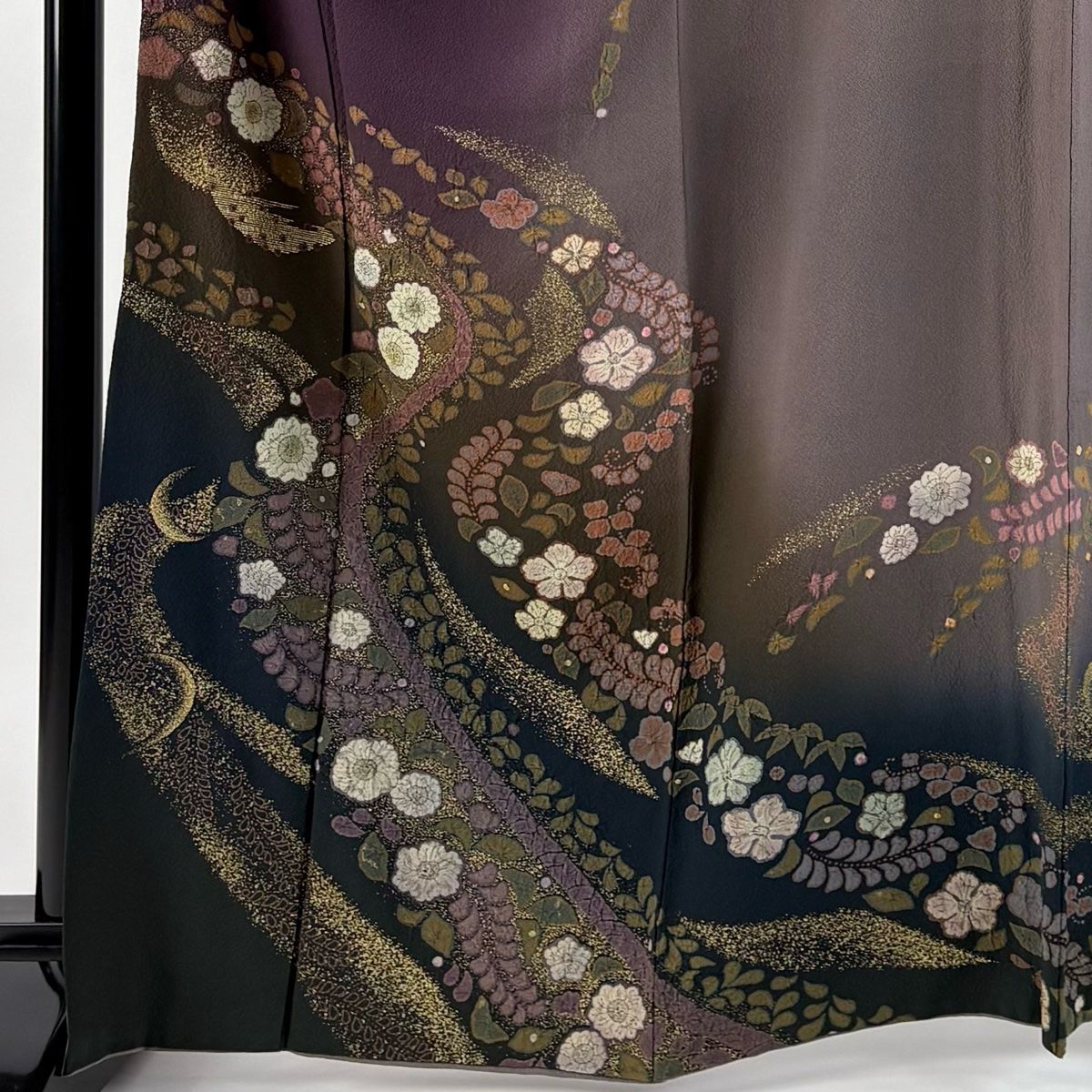 訪問着 身丈165.5cm 裄丈69cm L 袷 吉乃一廉 落款 辻ヶ花 流水 金彩 染め分け 濃紫 正絹