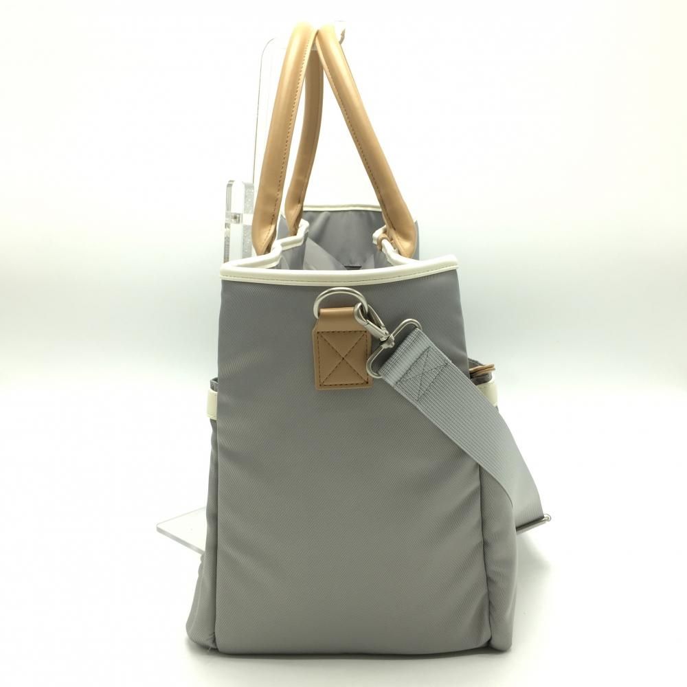 超 ゾーイ ボストンバッグ ライトグレー×ベージュ 内外ポケット ショルダーストラップ付 ゴルフ ZOY
