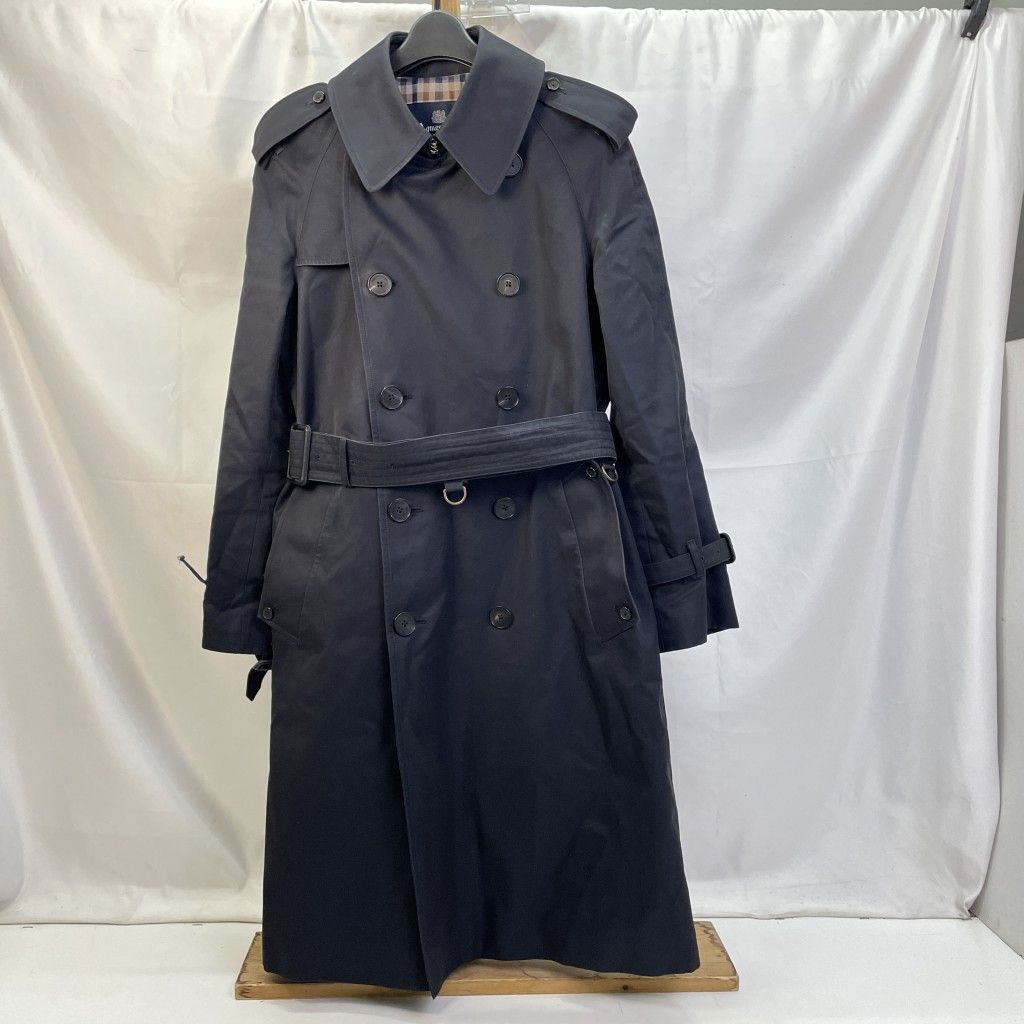 01w-3982 アクアスキュータム Aquascutum トレンチコート ブラック サイズ34 イングランド製 メンズ 牛革 アウター コットン