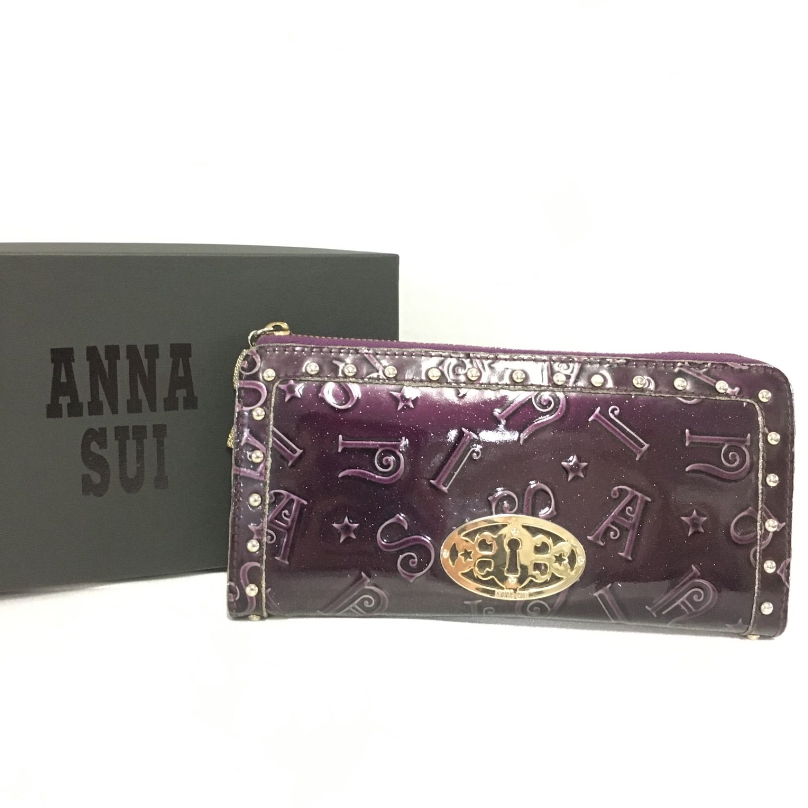 美品 アナスイ ANNA SUI エナメルレザー ラウンドファスナー長