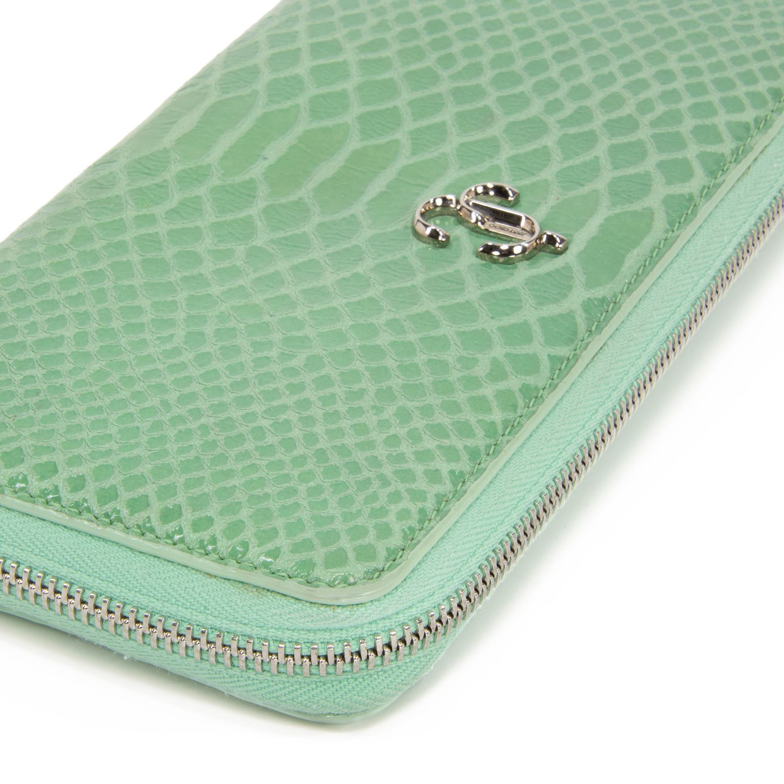 本物 ジミーチュウ 長財布 新品同様 メンズ レディース グレー JC 蛇柄 