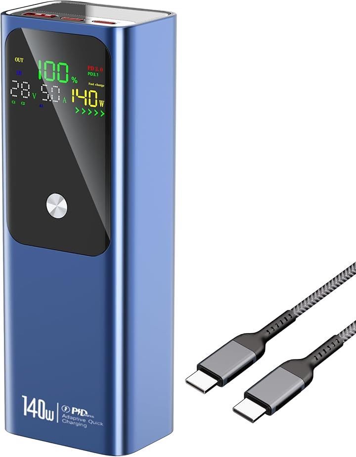 Raydyn モバイルバッテリー 140Ｗ高出力 27000mAh大容量 PD3.1対応 3台同時充電 99.3Wh機内持ち込み可 パススルー対応 ローカレントモード Switch(ダークブルー，  15.5x5.5x4cm)