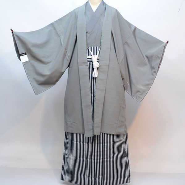 羽織 袴セット 紋付 グレー 男性用 袷 S|M|L|LL|3Lサイズ 半襦袢 角帯 羽織紐付き 紋入れ可 NO29567-S-3L