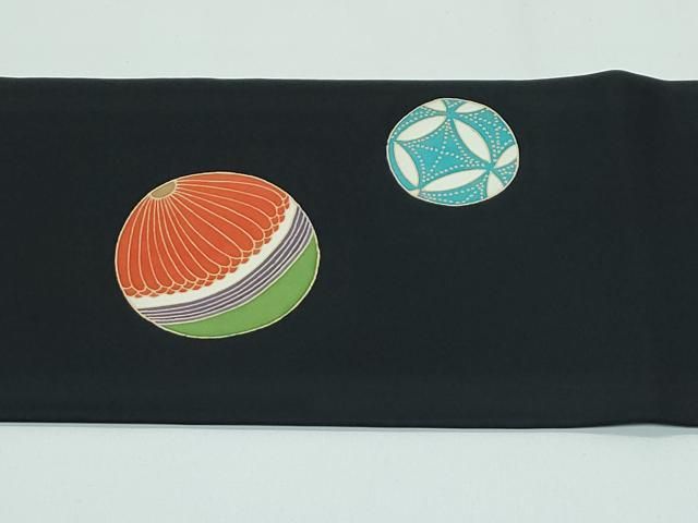 平和屋着物□極上 塩瀬 九寸名古屋帯 作家物 花毬文 黒地 逸品 未使用