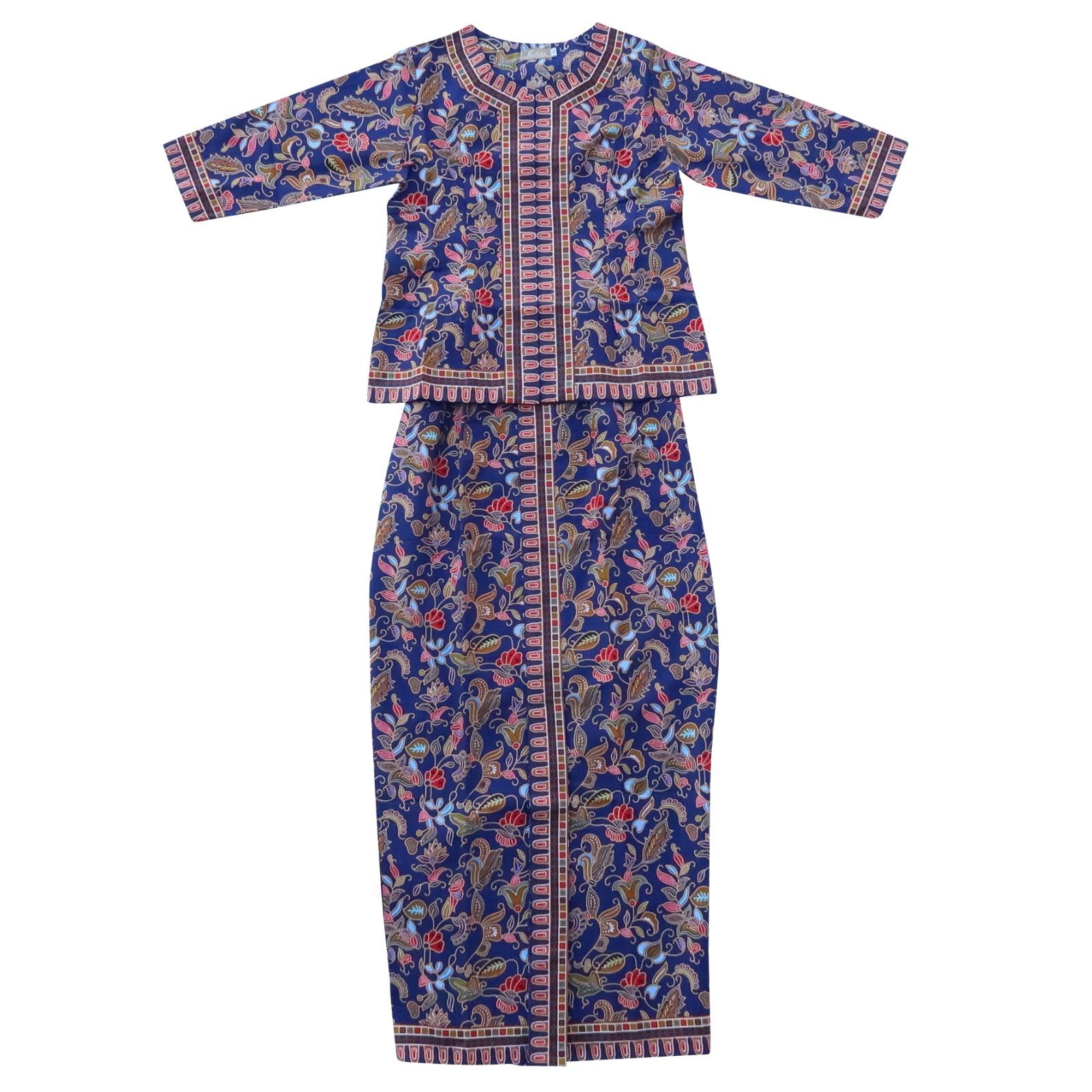 サロンケバヤ シンガポール航空キャビンアテンダント制服風 ジャケット＆スカート セットアップ ブルー アジアン民族衣装 エステサロンユニフォーム サロンクバヤ 青 CA制服風 コスプレ パーティドレス メール便 170593