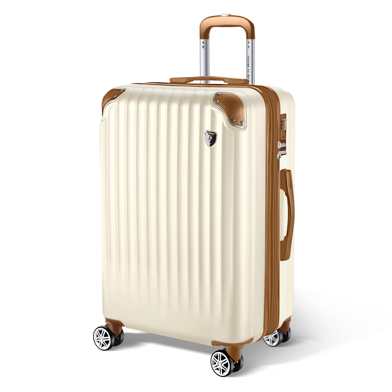 New Trip スーツケース キャリーケース 拡張機能付き 機内持ち込み 軽量 大型 S|M|Lサイズ キャリーバッグ 耐衝撃 大容量 ファスナータイプ 静音 ダブルキャスター TSAロック 海外 旅行 ビジネス 出張 アイボリー Mサイズ 4～7泊|