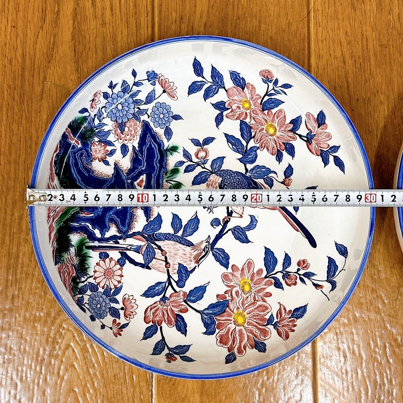 ヴィンテージ食器 染付 花鳥絵皿 大皿☆2枚セット 美術品 呉須 深皿 