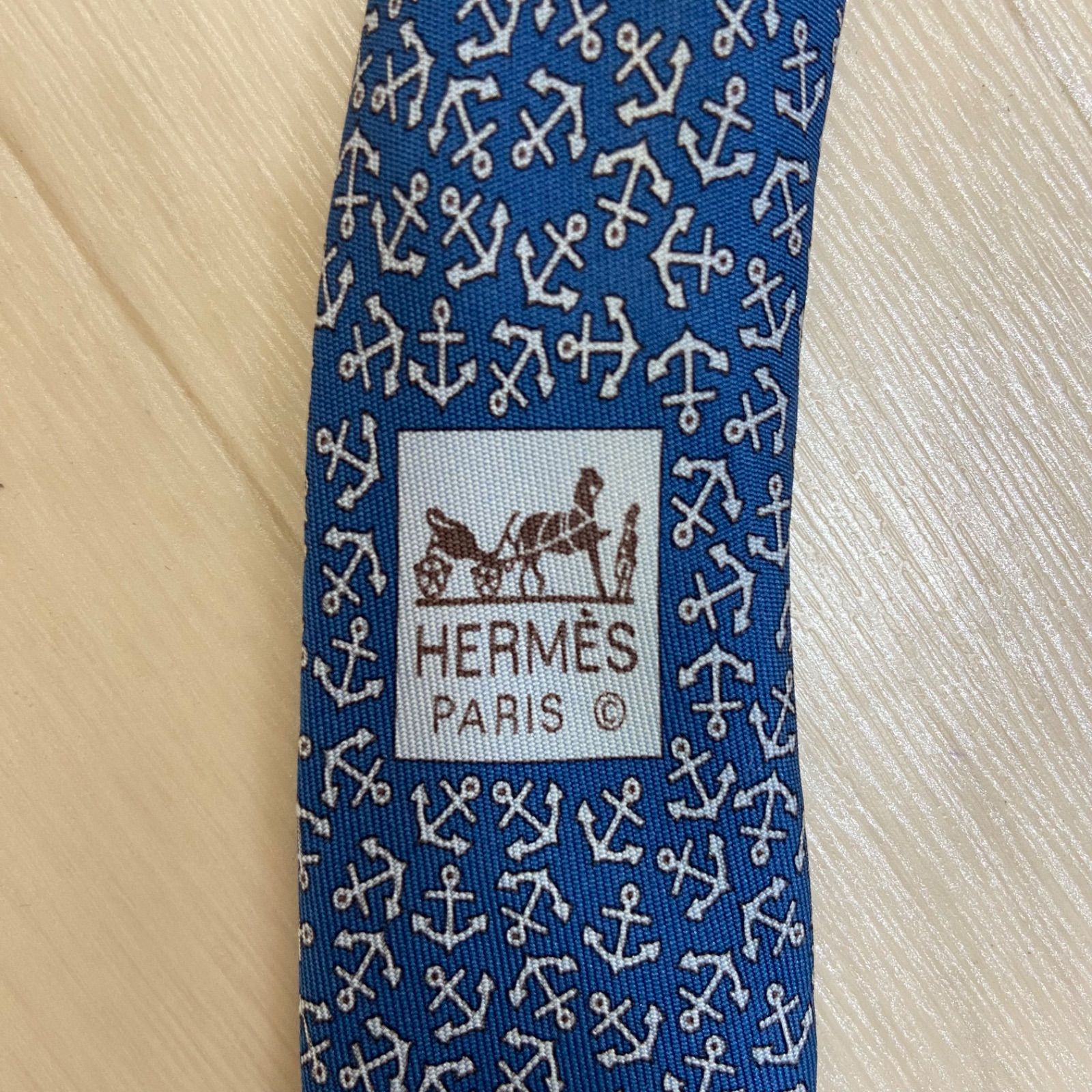 美品⭐️HERMES いかり模様 ネクタイ 鑑定済み】HERMES エルメス シルク100% ネクタイ いかり 錨