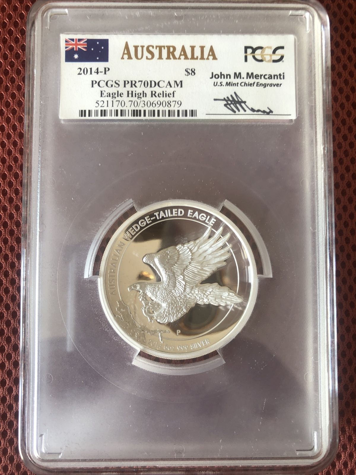 2014 Graded PR70DCAM High Relief 5oz Wedge Tailed Eagle 999 Silver Coin