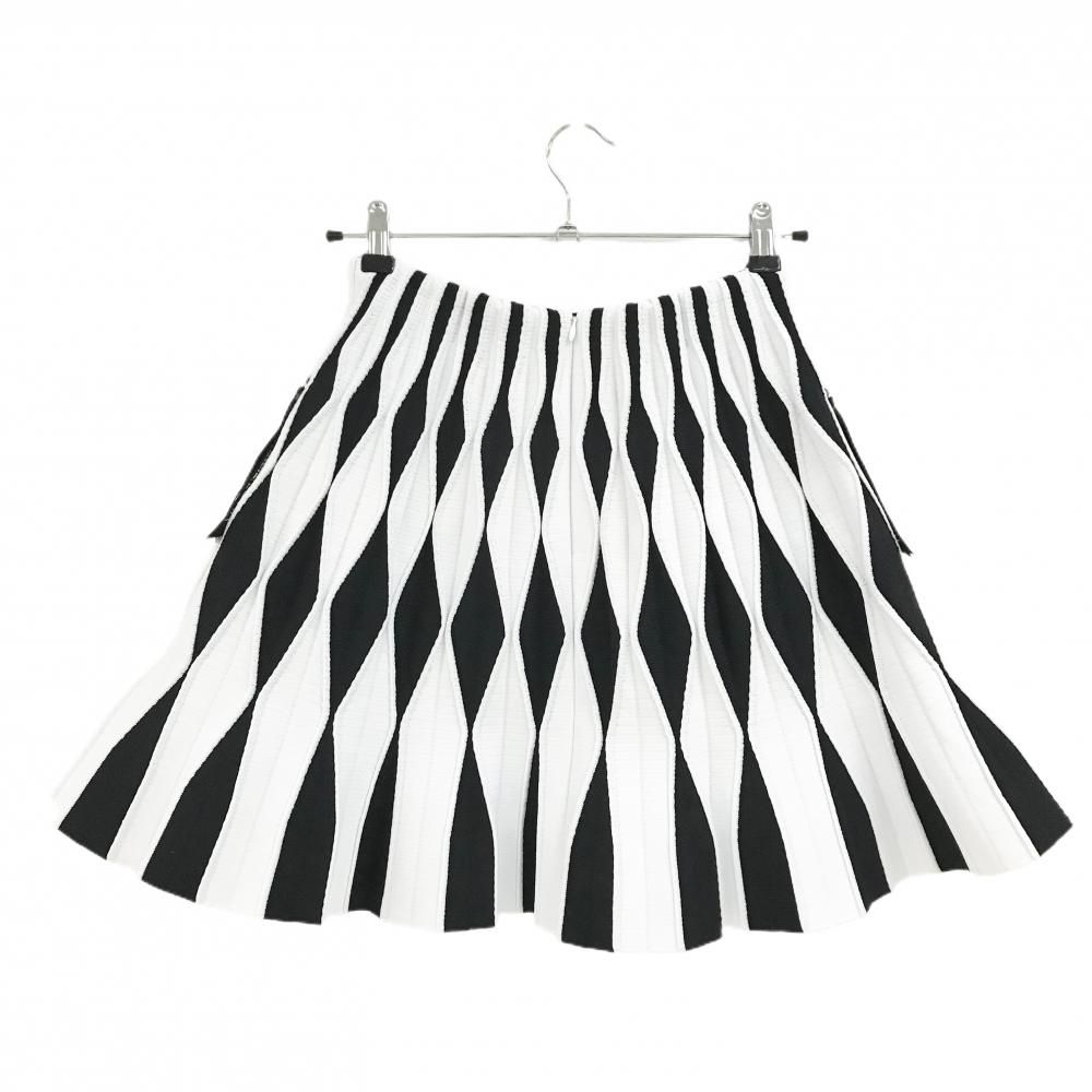 超 マークアンドロナ ニットスカート 白×黒 総柄 ウエストゴム 裏地付 レディース 38 M ゴルフウェア MARK＆LONA