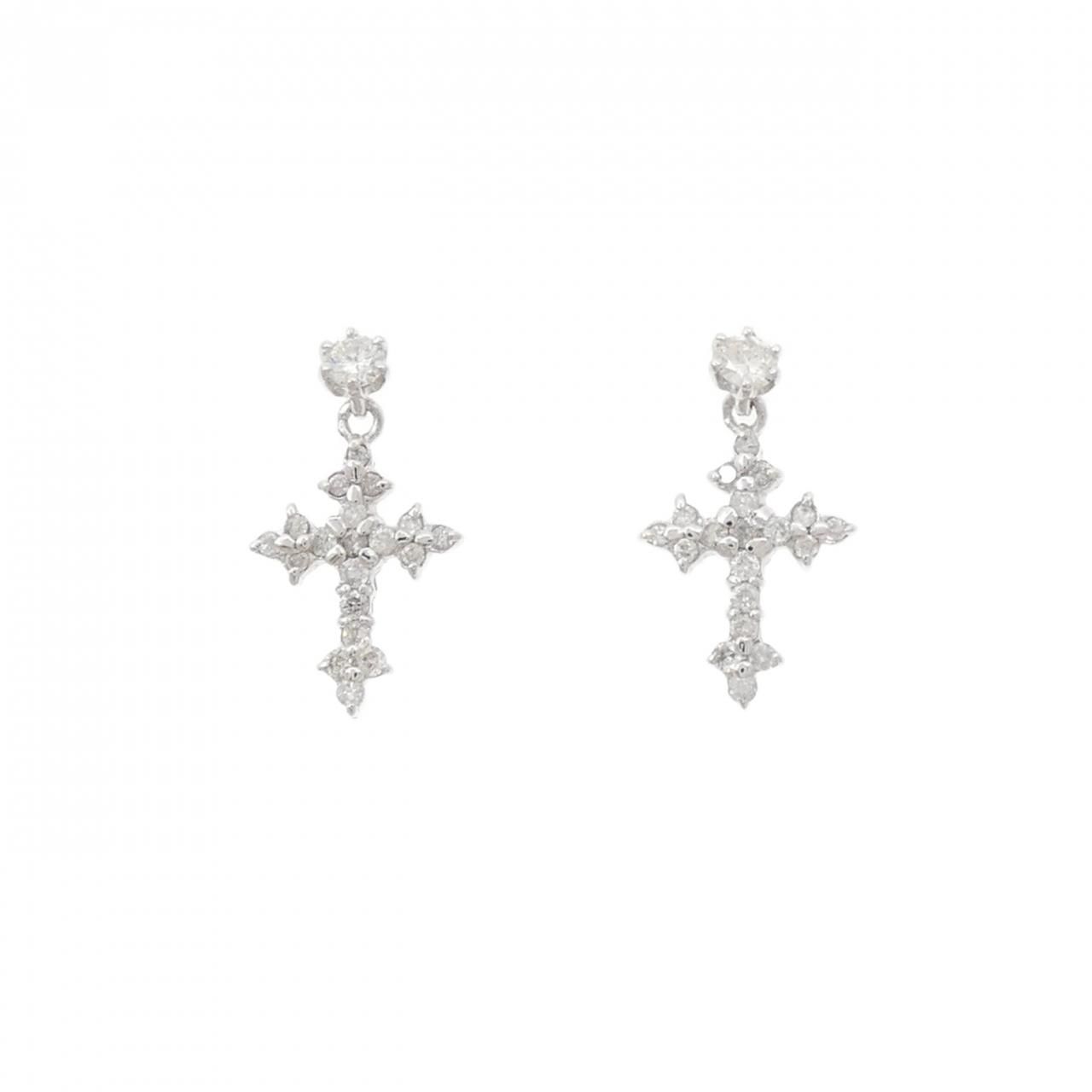 K14WG クロス ダイヤモンド ピアス 0.24CT