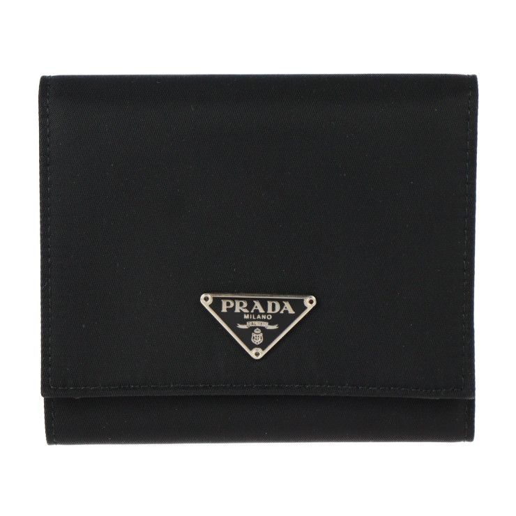 PRADA プラダ 三つ折り財布 M176 ナイロン レザー ブラック 三角ロゴ