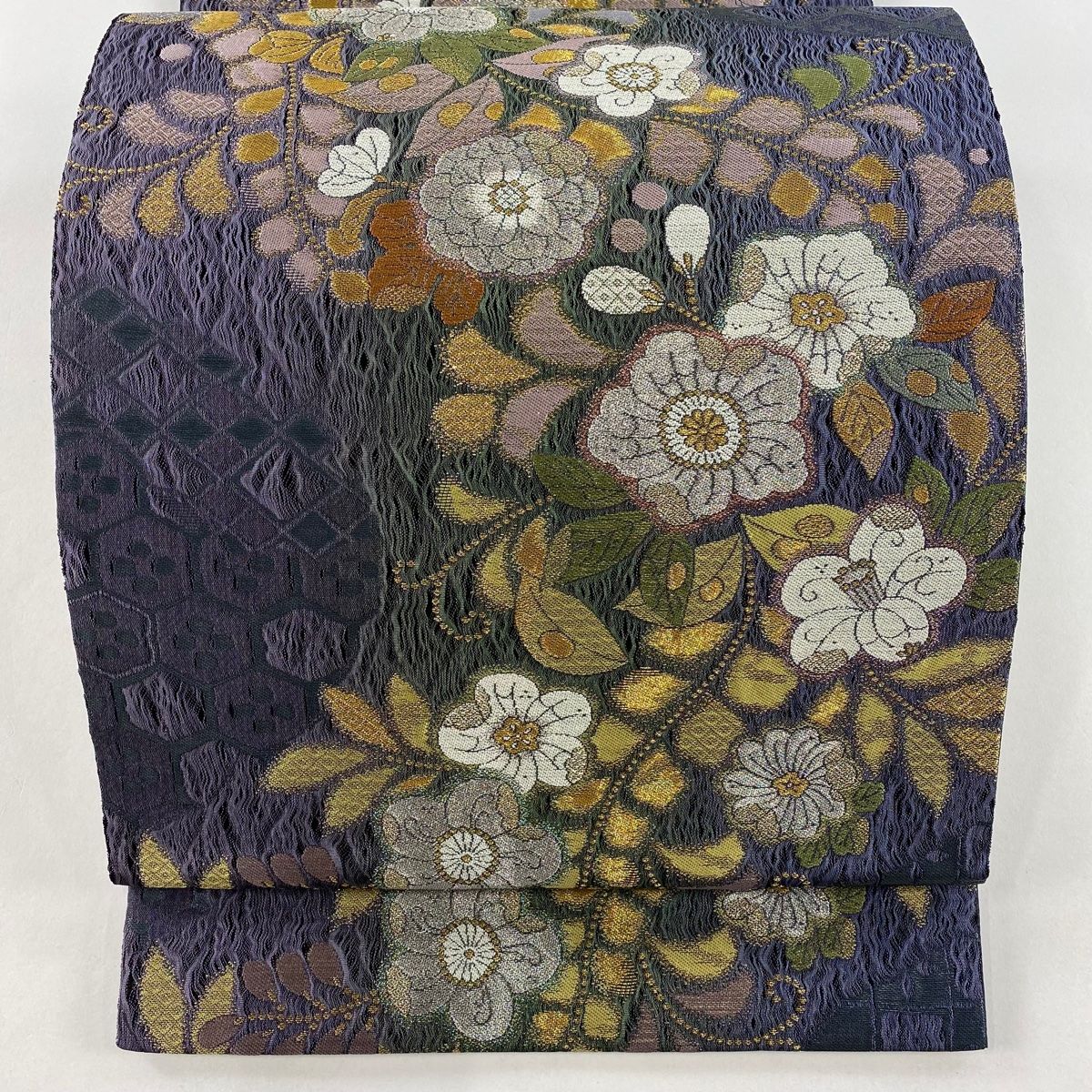 想像を超えての 辻が花柄 やまと 名品 美品 袋帯 金銀糸 正絹 六通 濃紫 箔 着物・浴衣