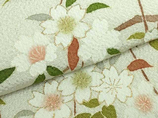平和屋本店□極上 銀座もとじ 九寸名古屋帯 桜 霞色地 金彩 鬼