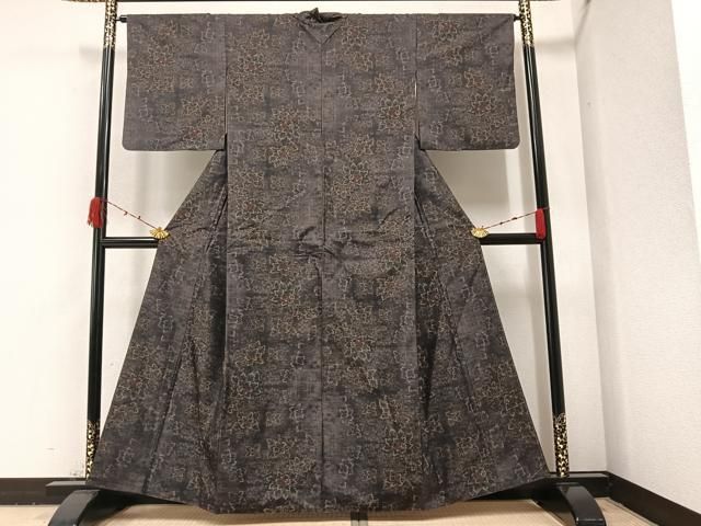 平和屋着物＊夏物 本場大島紬 夏大島 草花文 正絹 逸品