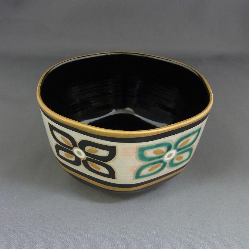 T861 数茶碗 十客『黒仁清 七宝』『田中香泉 造』 共箱 茶道具 清水焼