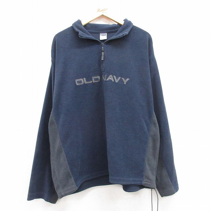 XL/古着 オールドネイビー OLD NAVY 長袖 ハーフジップ フリース ジャケット メンズ 00s ビッグロゴ ツートンカラー 濃紺 ネイビー 24dec06