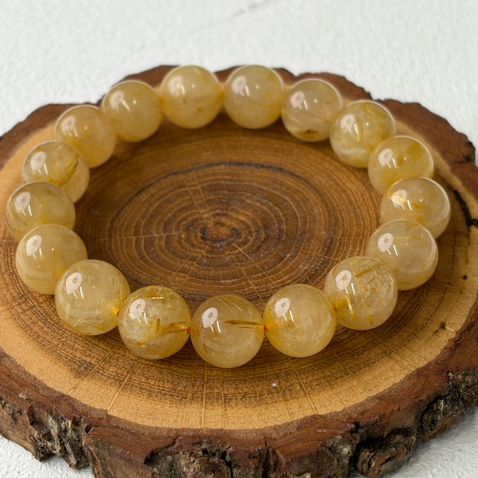 現品 ルチルクォーツ 幅12mm 腕周り17cm 天然石ブレスレット数珠