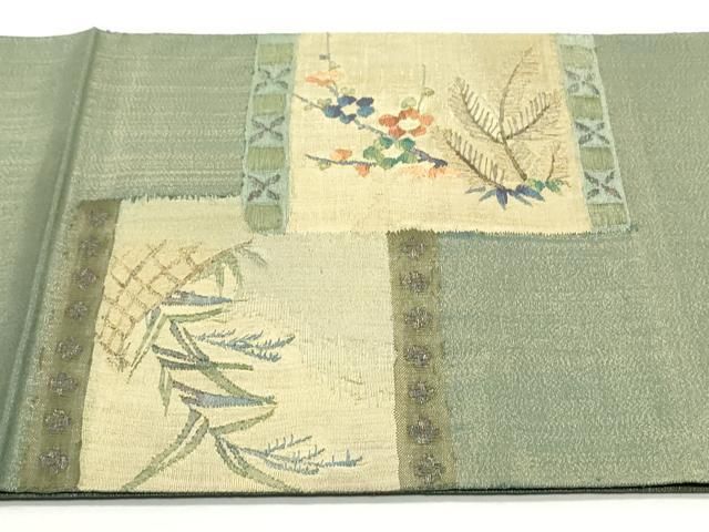 平和屋着物＊夏物 太鼓柄袋帯 桔梗 銀糸 正絹 逸品 未使用 BAAT6447du