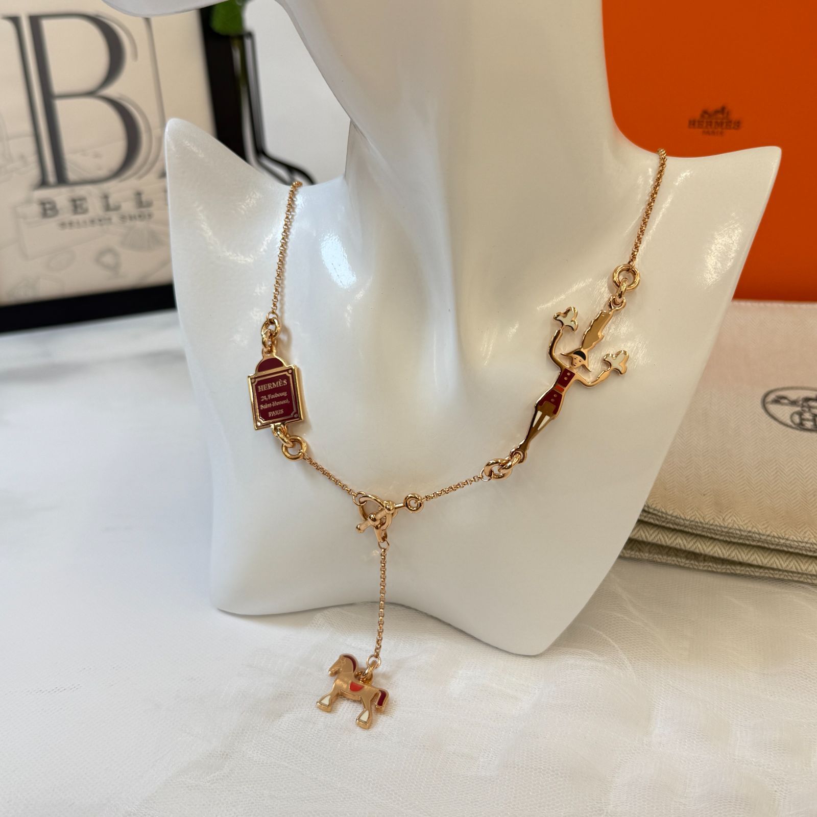 鑑定済み【 美品 】エルメス 《 Cheval 》 ローズゴールド レッド GP