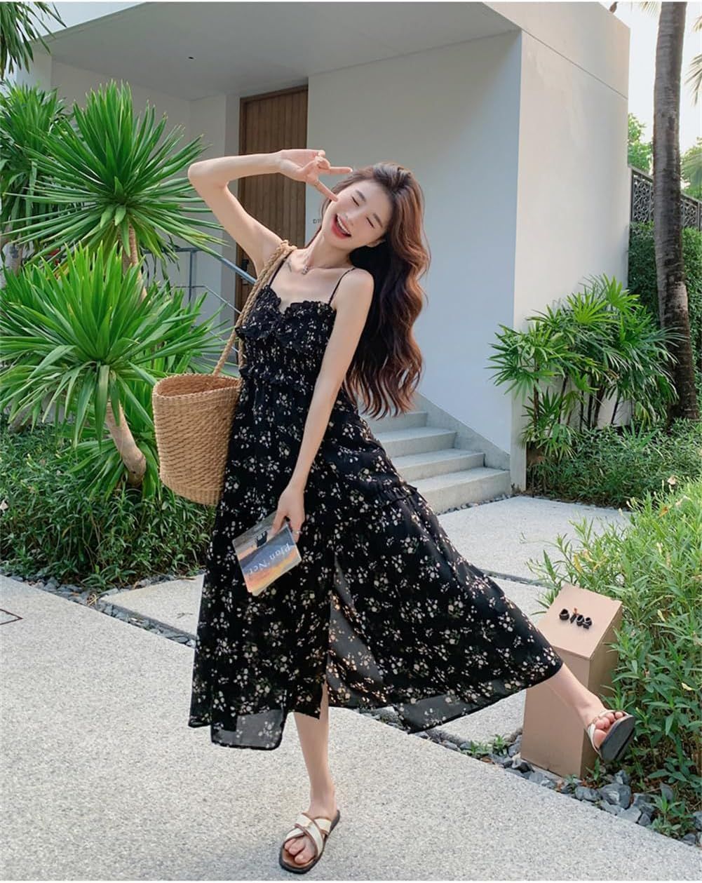 ワンピース 花柄 レディース ノースリーブ シフォン セクシー A
