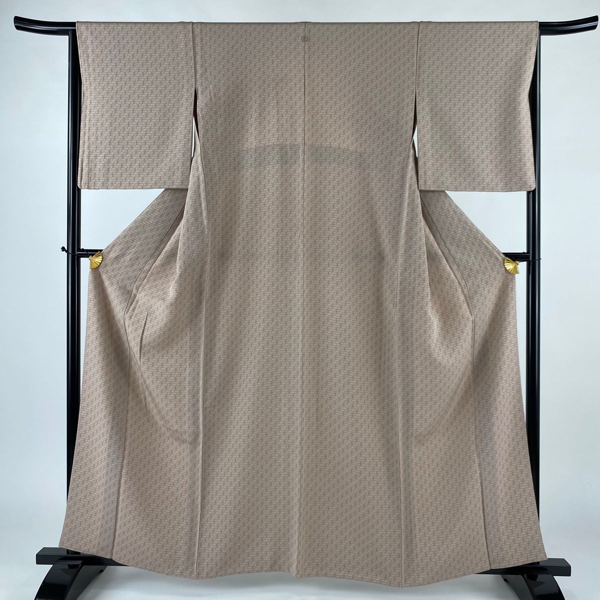 小紋 身丈160.5cm 裄丈64.5cm M 単衣 幾何学模様 薄小豆 正絹 秀品 一つ紋