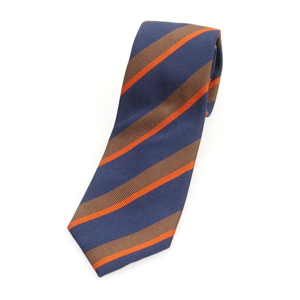 ブルネロクチネリ Brunello Cucinelli シルク ストライプ柄ネクタイ ネイビーxブラウン メンズ