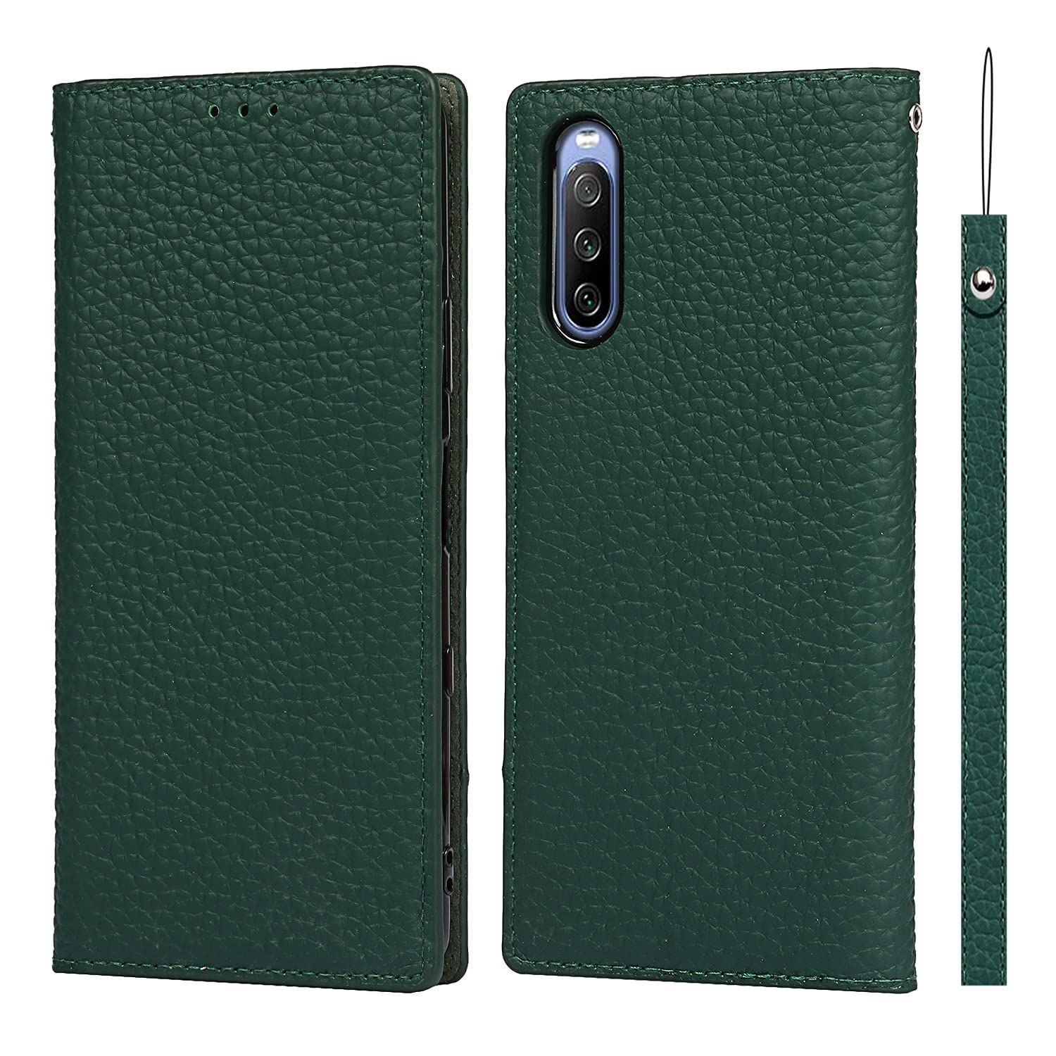 【即日発送】カード収納 SoftBank カバー 耐衝撃 au スタンド機能 第3世代 ソニー docomo lite III 10 Xperia レザー SONY ストラップ A102SO 本革 ケース ケース ケース -グリーン sog04 手帳型 エクス