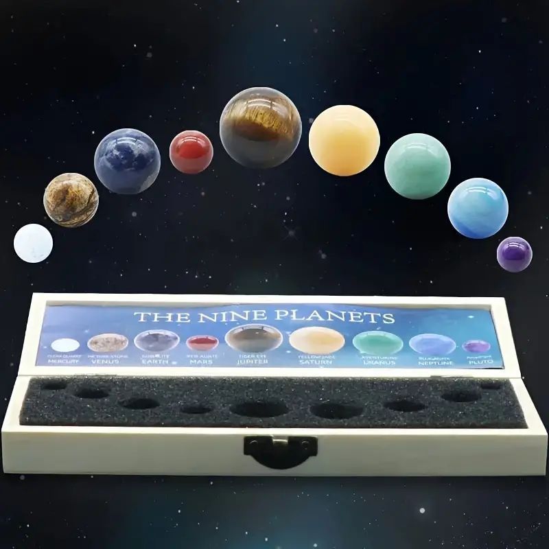 天然石惑星セット1セットの9つの天然クリスタル宝石、鉱物標本、太陽系の9つの惑星、丸いボールのデスクトップ惑星装飾品、部屋の装飾品、家庭の装飾品、友達や家族への素晴らしい贈り