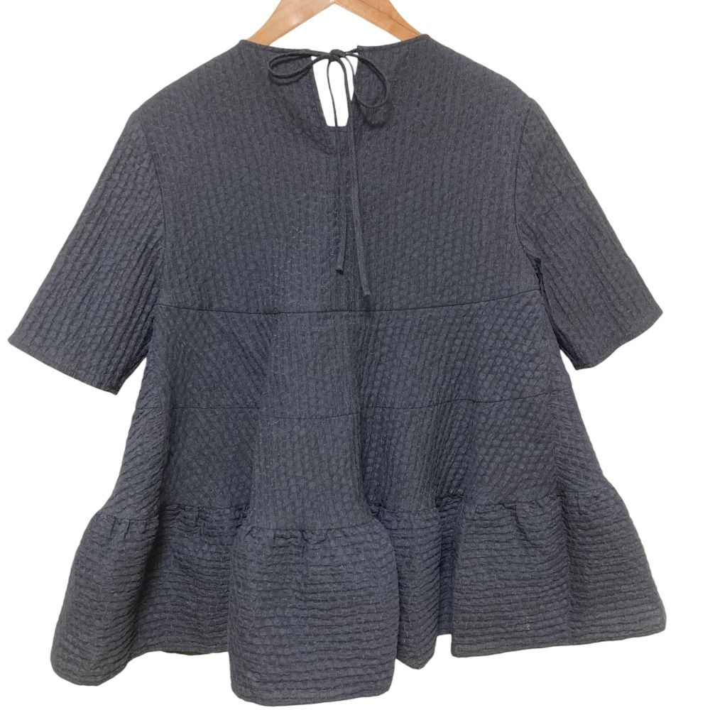 23SS yori ヨリ フクレティアードブラウス 半袖 フ プルオーバー YR21-23065SM サイズ36 ブラック レディース 古着