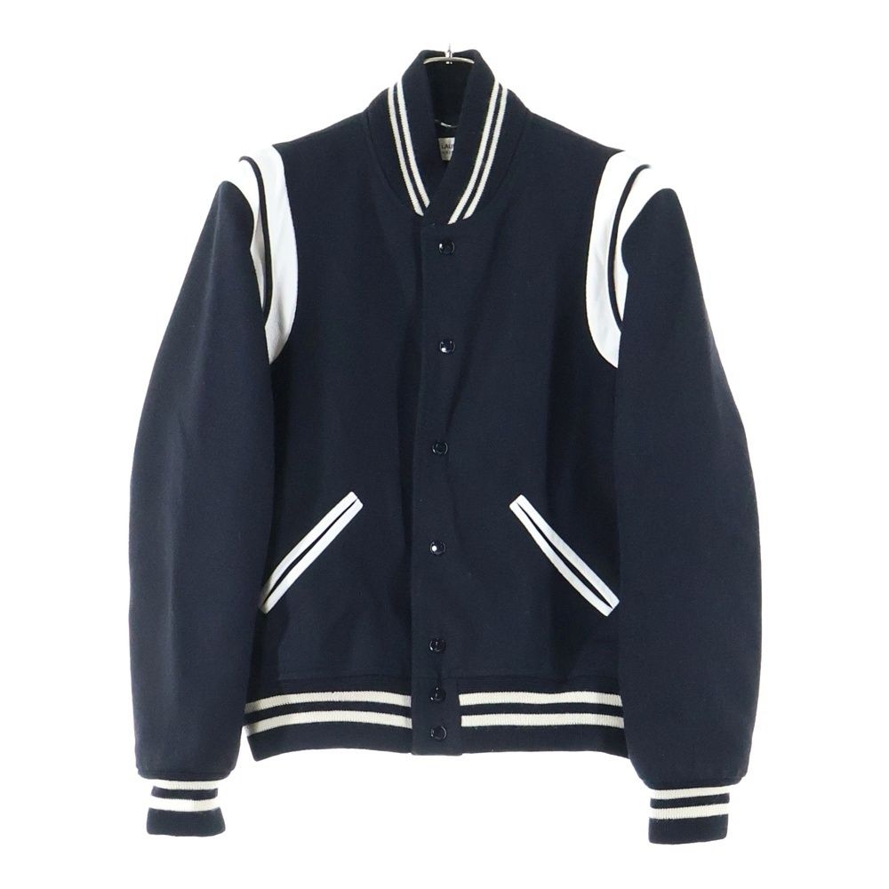 SAINT LAURENT PARIS サンローランパリ TEDDY JACKET テディジャケット レザートリムウールスタジアムジャンパー 354718 Y180W ブラック