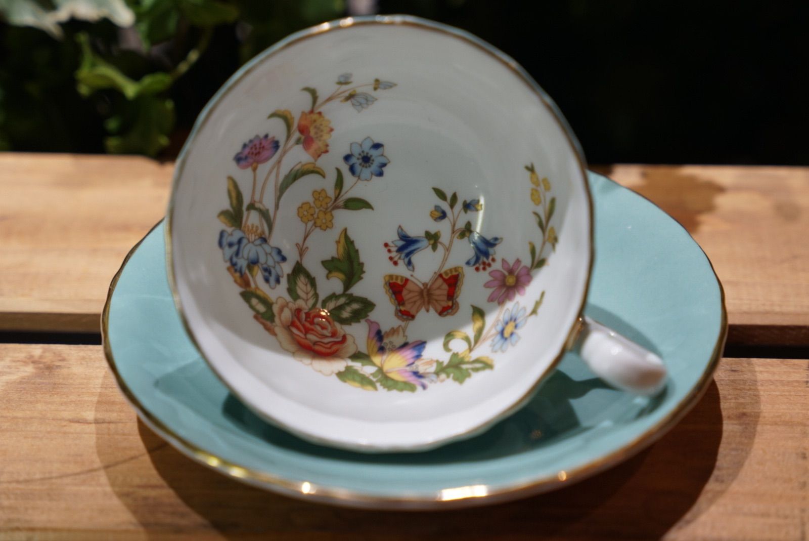 4客 【瑞】エインズレイ Aynsley 花蝶文 カップ＆ソーサー セット 