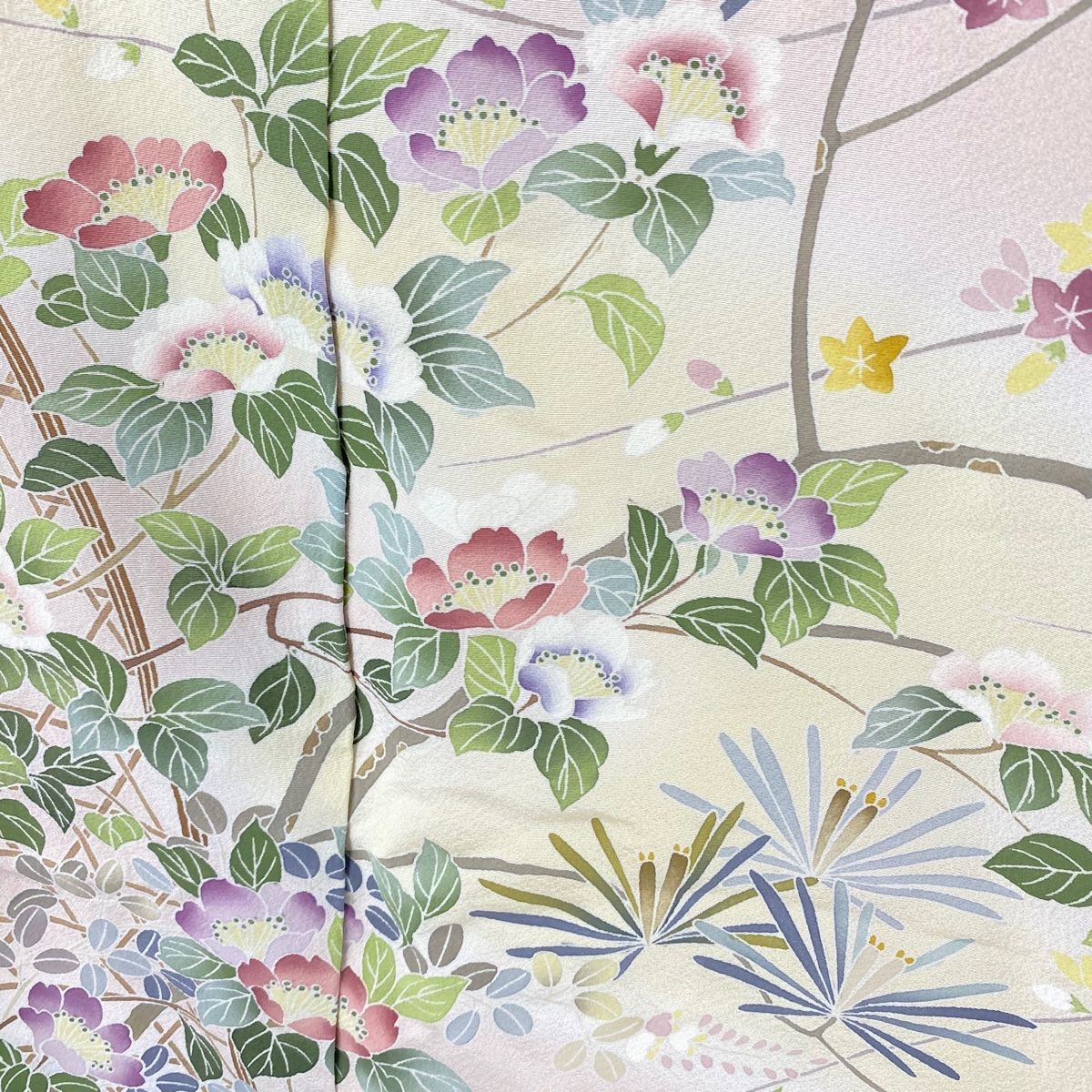 訪問着 身丈173cm 裄丈69cm L 袷 枝花 草花 金彩 ぼかし 鶯色