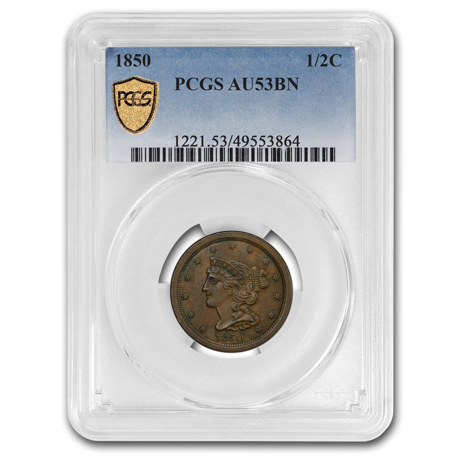 1850 Half Cent AU-53 PCGS Brown