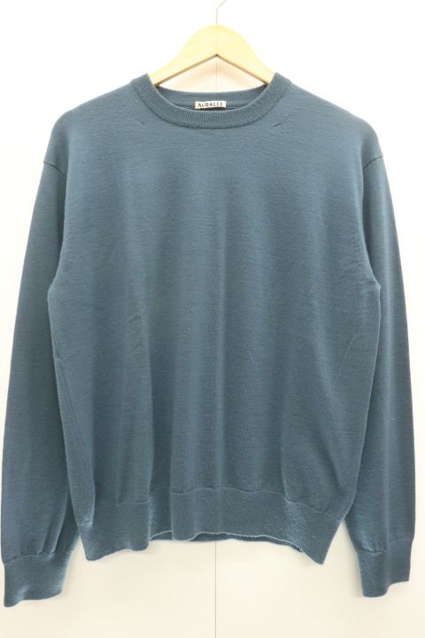 【中古】 AURALEE メンズニット セーター 3 WOOL CASHMERE HIGH GAUGE KNIT AURALEE 3 青 ブルー 無地