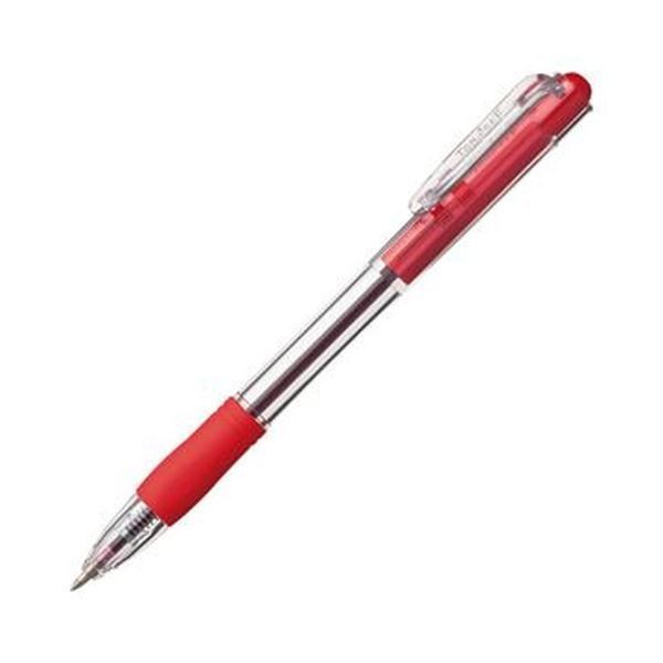 （まとめ）TANOSEE ノック式油性ボールペングリップ付 0.7mm 赤（軸色