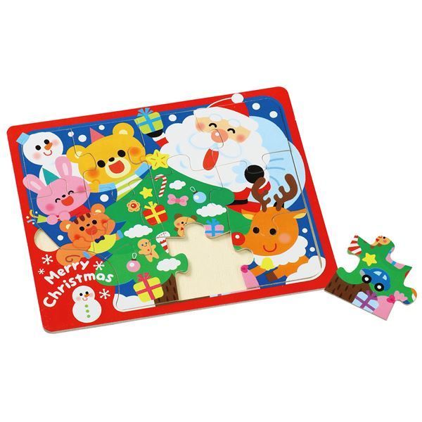 (まとめ) 木製クリスマスジグソーパズル クリスマスツリー 