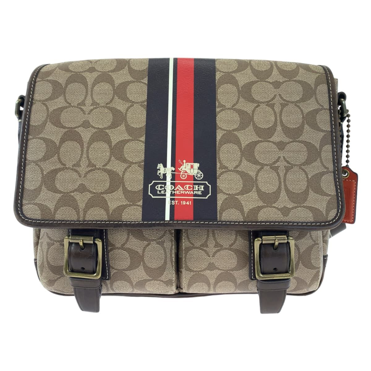 COACH コーチ シグネチャー ヘリテージ ストライプ ブラウン 茶 