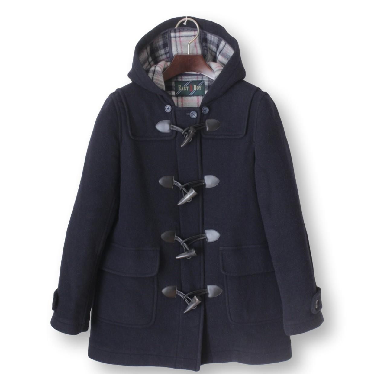 32【美品】イーストボーイ ダッフルコート 7 ネイビー 紺 S 裏