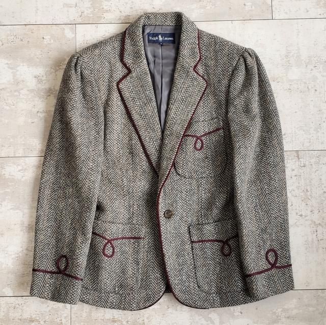 ポロラルフローレン ヘリンボーンツイードジャケット AB5 グレー M〜L ラルフローレン オンライン ☆ ヴィンテージ ツイード ジャケット 7