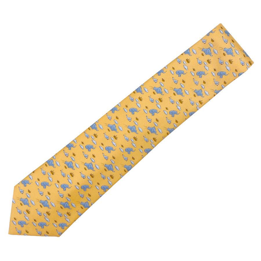 新品】エルメス HERMES ネクタイ シルクツイルタイ 9.1cm JAUNE / BLEU