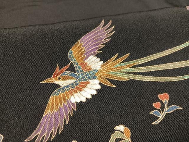 平和屋着物□豪華黒留袖 作家物 刺繍 鳳凰花唐草文 金彩 正絹