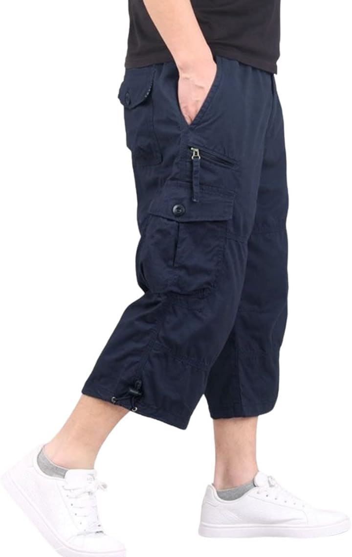 Y's factory カーゴパンツ 7分丈 ミリタリー メンズ ボトムス 無地 ズボン スポーツ アウトドア 大きいサイズ 春 夏 涼しい ゆったり ワイド リラックス Mサイズ( ネイビー,  M)