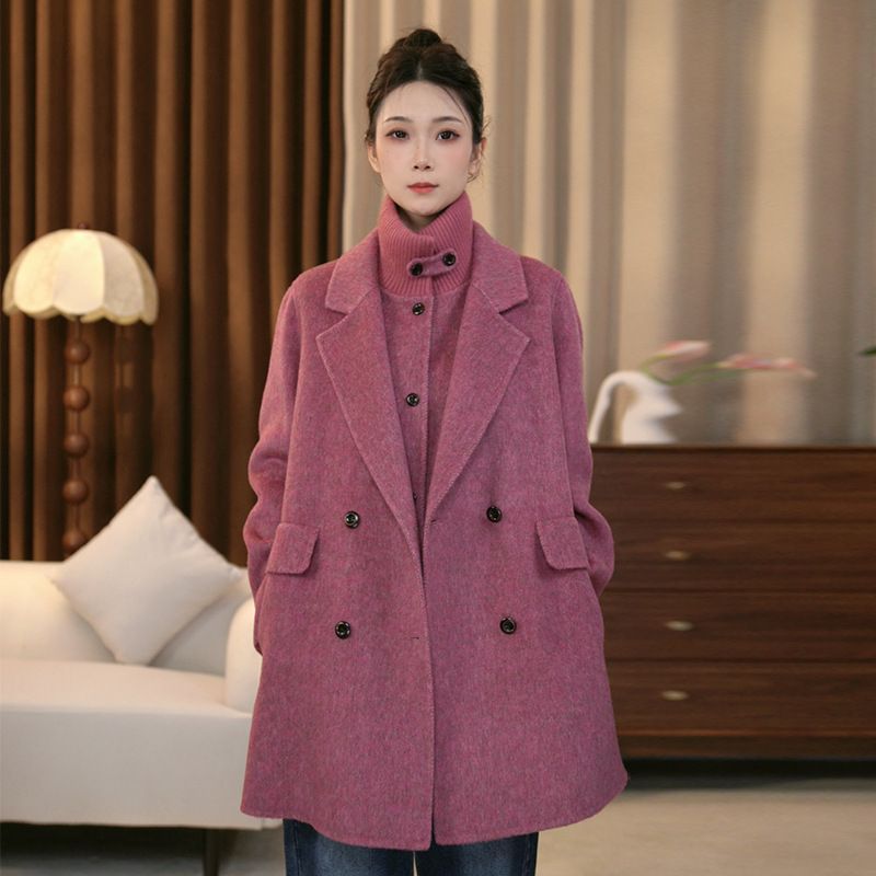 羊毛2点セット レディース シンプル中長丈 羊毛コート フォーマル＆カジュアル 丸襟デザイン S〜Mサイズ対応