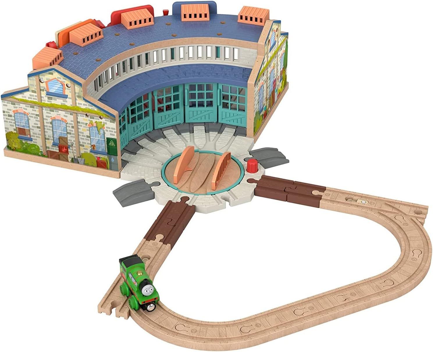 マテル(MATTEL) きかんしゃトーマス 木製レールシリーズ(Thomas) 整備中のパーシーとティドマス機関庫【車両電車】【プレイセット】【3才~】【プレゼント】 HBJ81