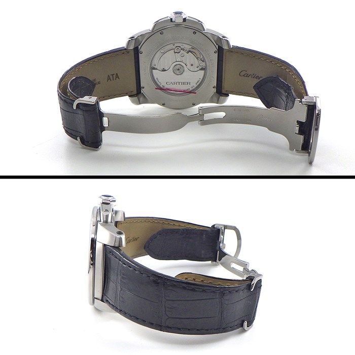 カルティエ Cartier 腕時計 カリブル W7100037 デイト 夜光インデックス 夜光針 裏スケ シルバー文字盤 SS ブラック クロコダイル レザーベルト 自動巻き 【中古】 カルティエ Cartier 腕時計 カリブル W7100037 デイト 夜光
