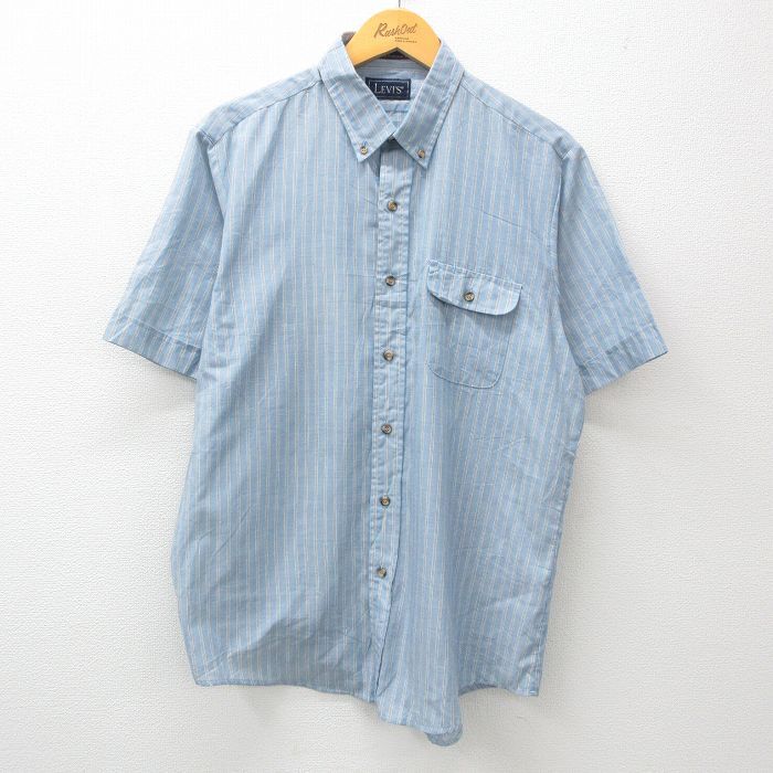 L/古着 リーバイス Levis 半袖 シャツ メンズ 90s ボタンダウン 薄紺 ネイビー ストライプ 24apr03 中古 トップス
