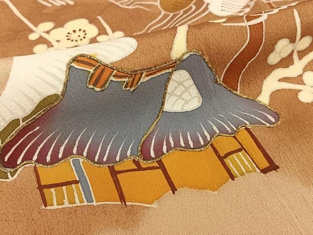 平和屋着物○アンティーク 大正ロマン 小振袖 二尺袖 駒刺繍 松竹梅風景